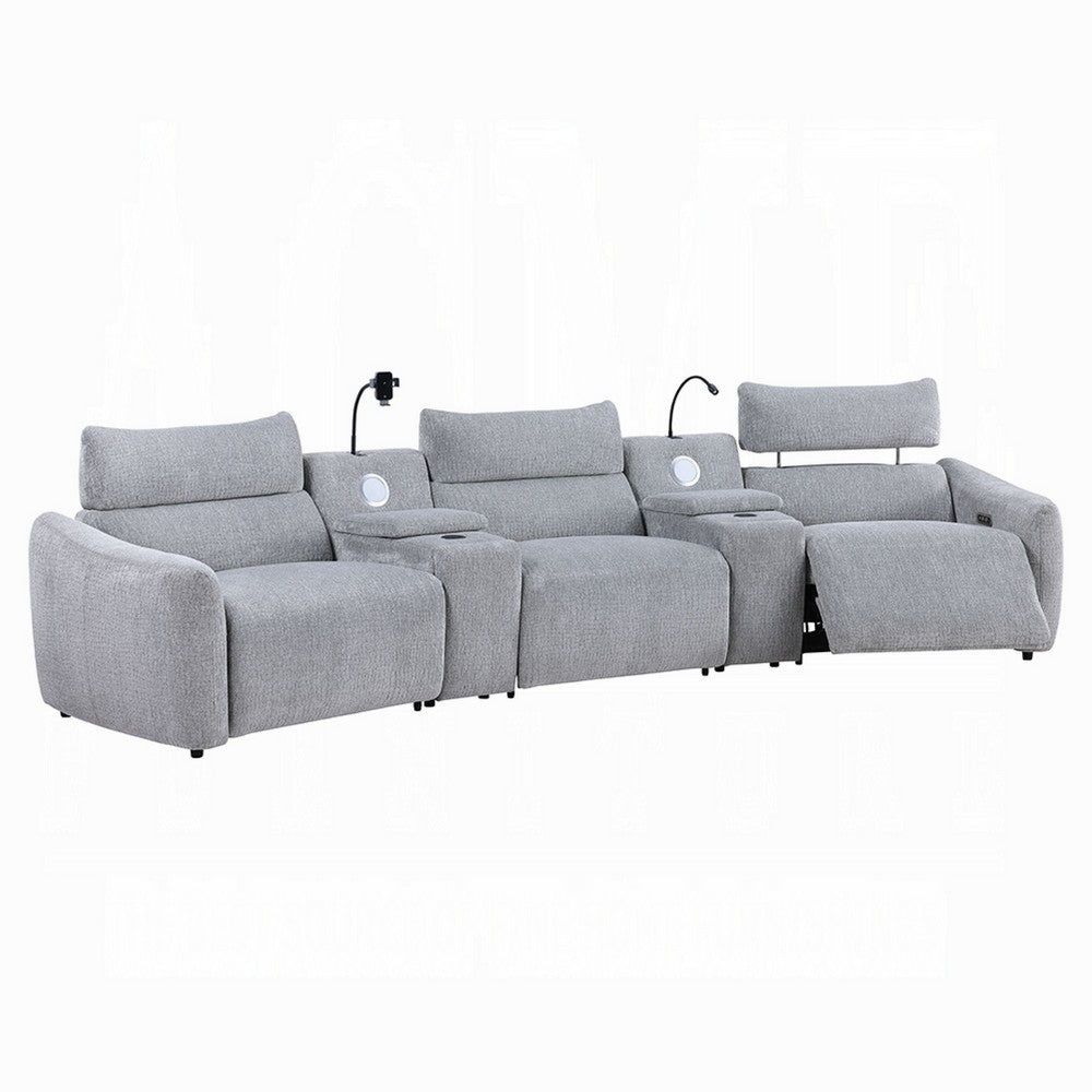 Benjara Falo Modular Power Motion Recliner Armless Chair, Light Gray Chenille