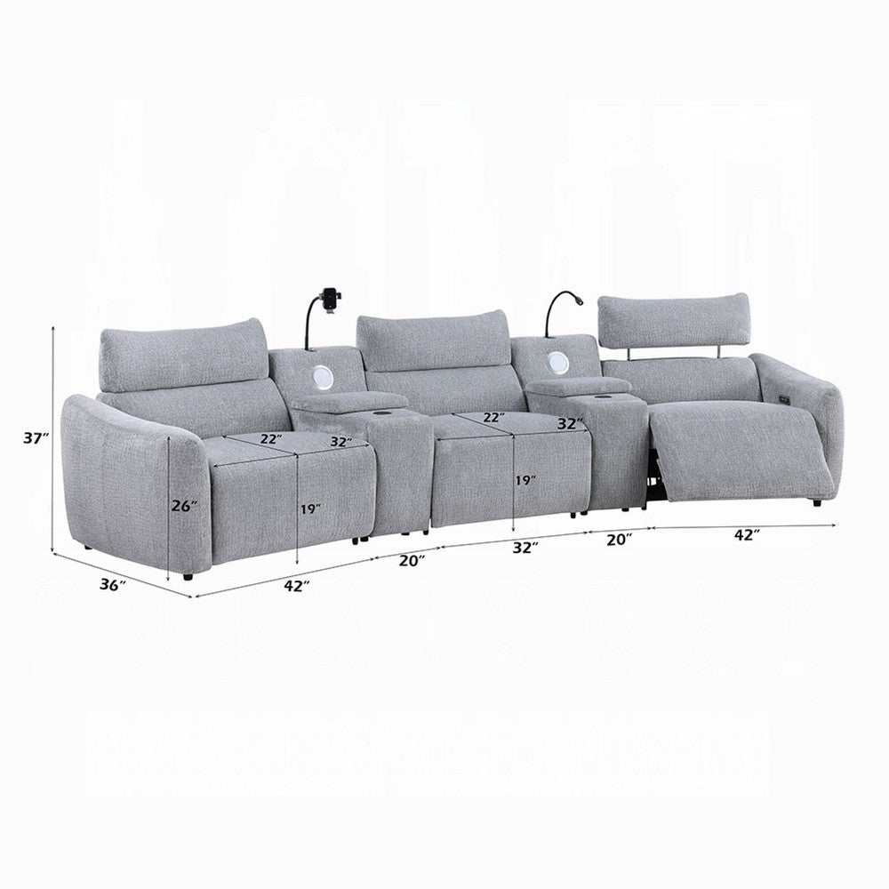 Benjara Falo Modular Power Motion Recliner Armless Chair, Light Gray Chenille