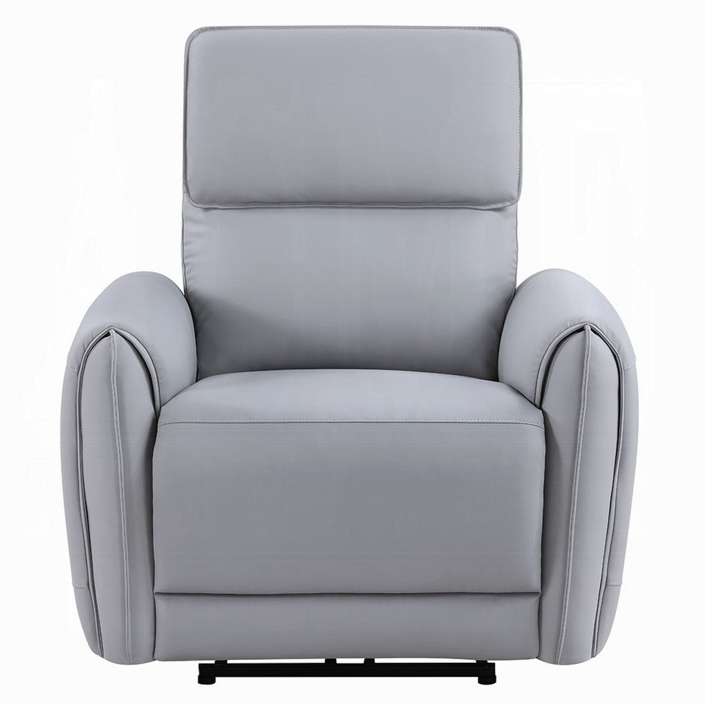 Benjara Jero Power Motion Recliner Armchair with USB Port, Light Gray Faux Leather