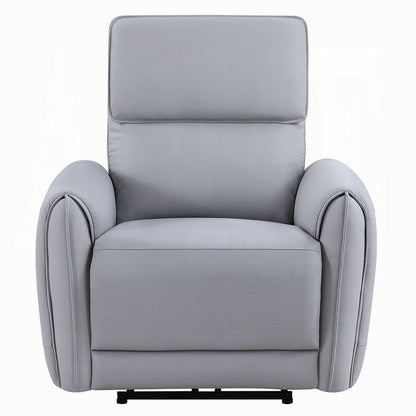 Benjara Jero Power Motion Recliner Armchair with USB Port, Light Gray Faux Leather