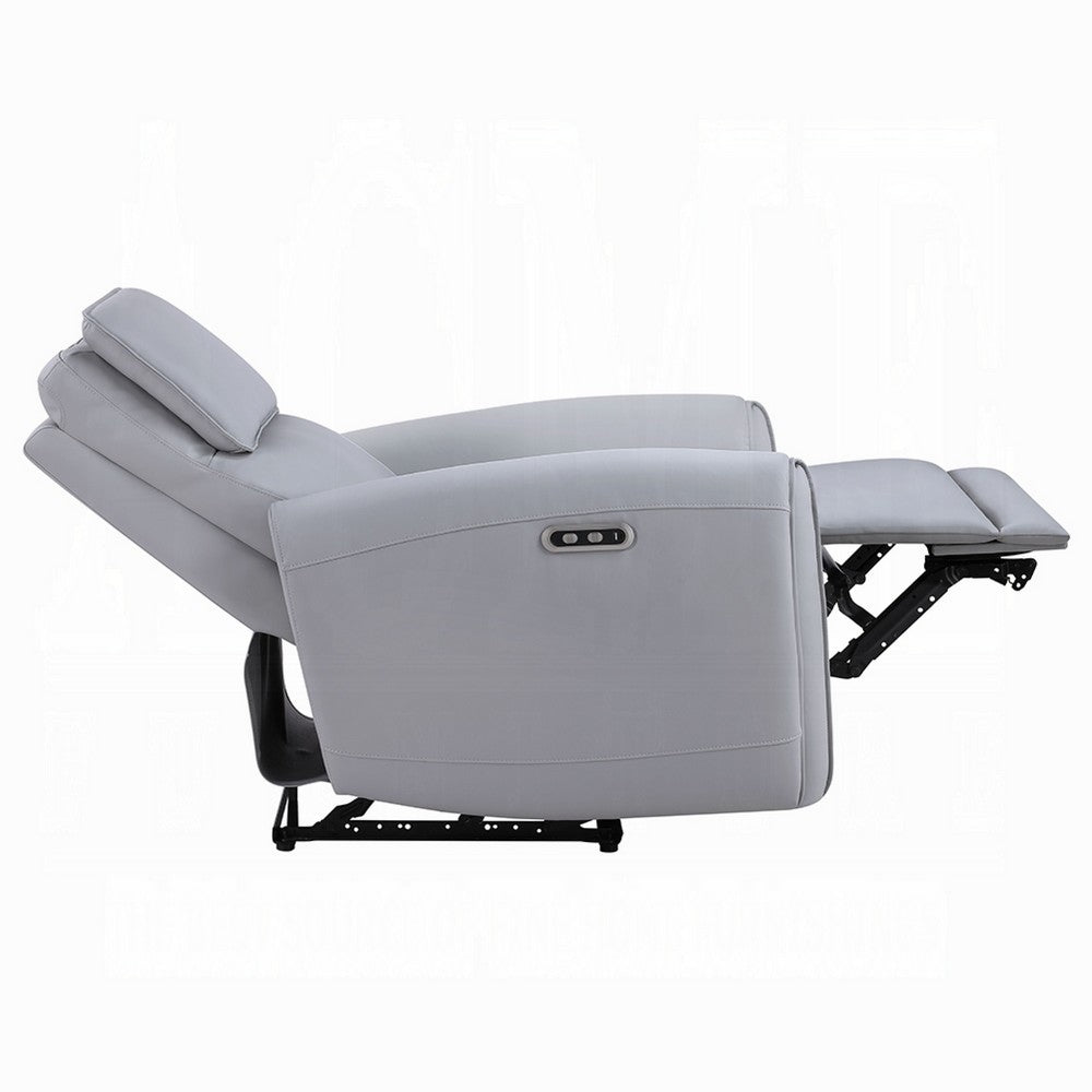 Benjara Jero Power Motion Recliner Armchair with USB Port, Light Gray Faux Leather