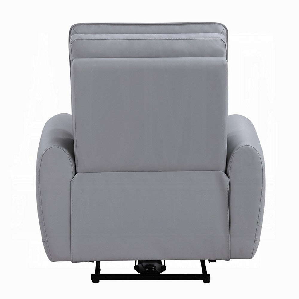 Benjara Jero Power Motion Recliner Armchair with USB Port, Light Gray Faux Leather
