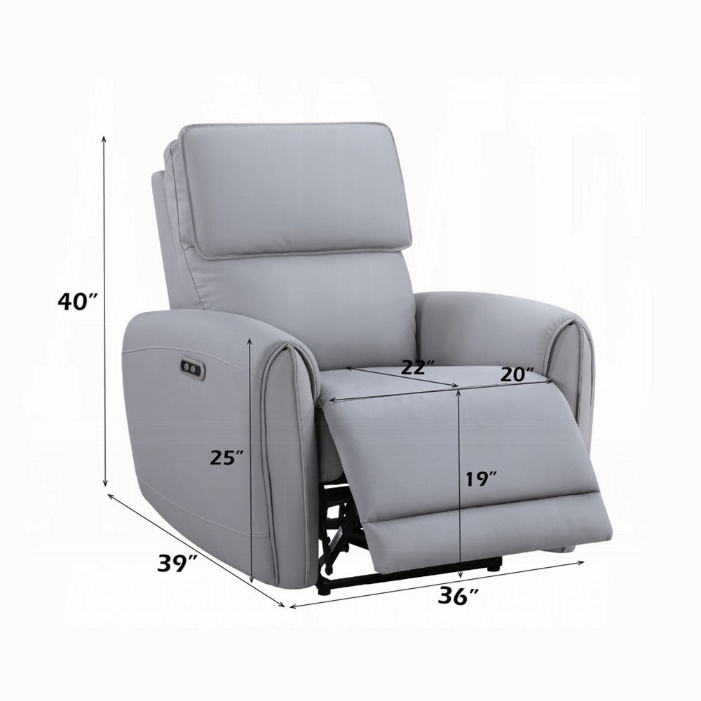 Benjara Jero Power Motion Recliner Armchair with USB Port, Light Gray Faux Leather