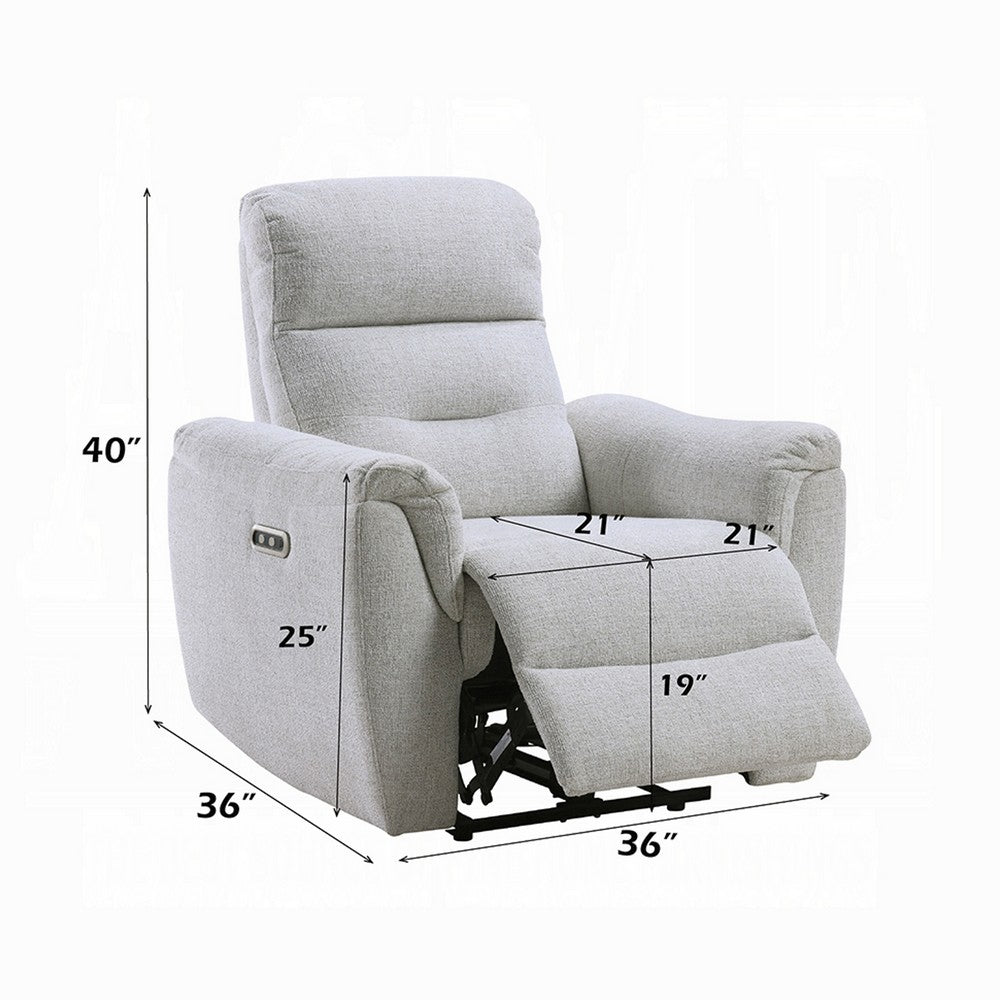 Benjara Tres Power Motion Recliner Chair with USB Port, Foam Fill Gray Chenille