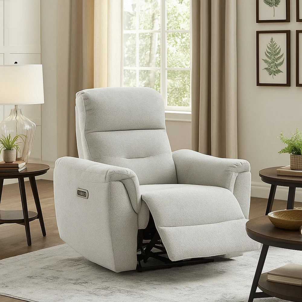 Benjara Tres Power Motion Recliner Chair with USB Port, Foam Fill Gray Chenille