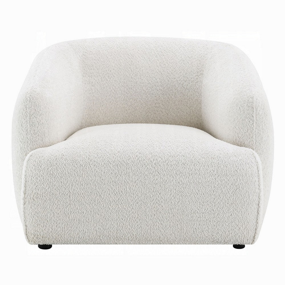 Benjara Luci Accent Barrel Chair, Foam Fill Cushions, Shimmer White Chenille