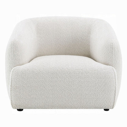 Benjara Luci Accent Barrel Chair, Foam Fill Cushions, Shimmer White Chenille