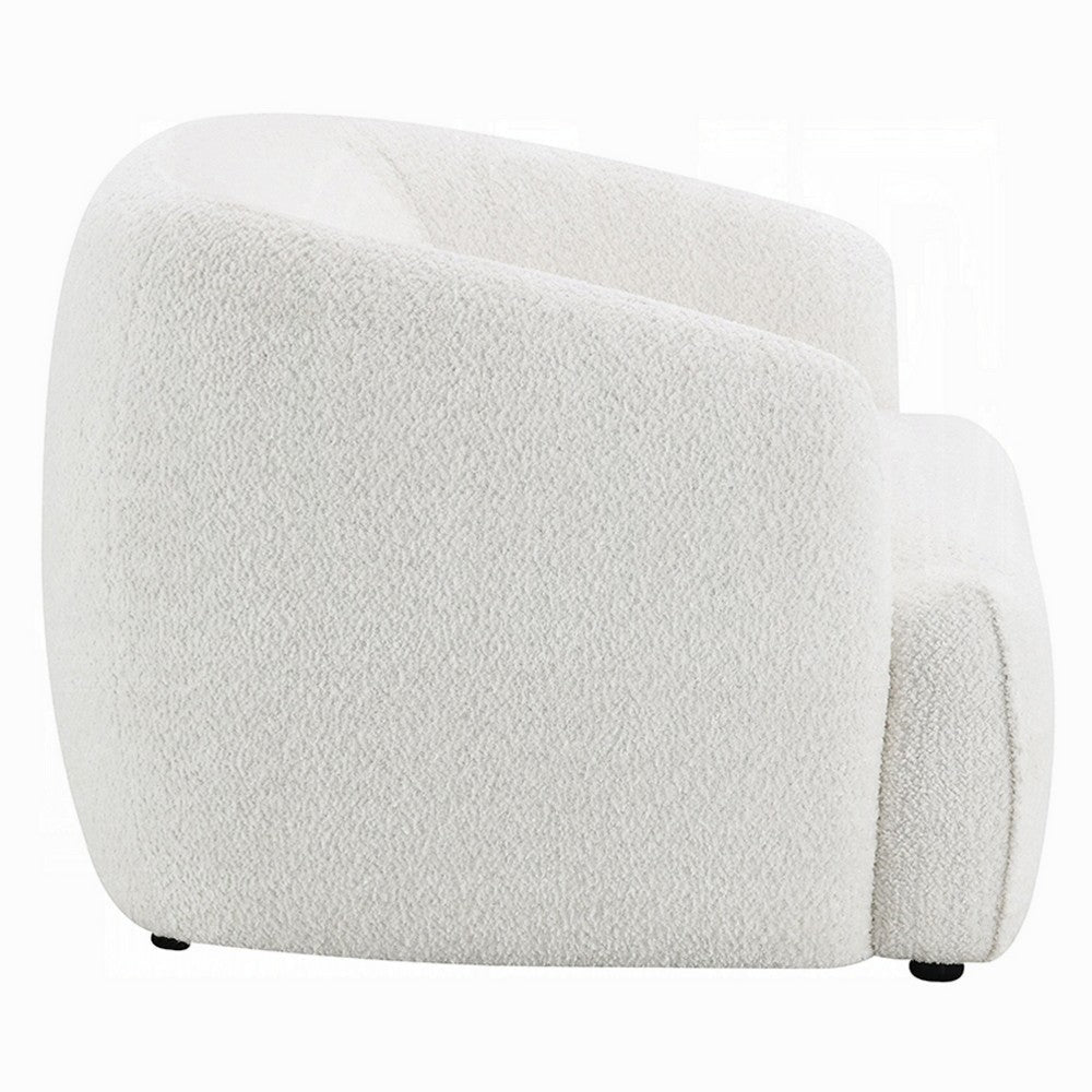 Benjara Luci Accent Barrel Chair, Foam Fill Cushions, Shimmer White Chenille