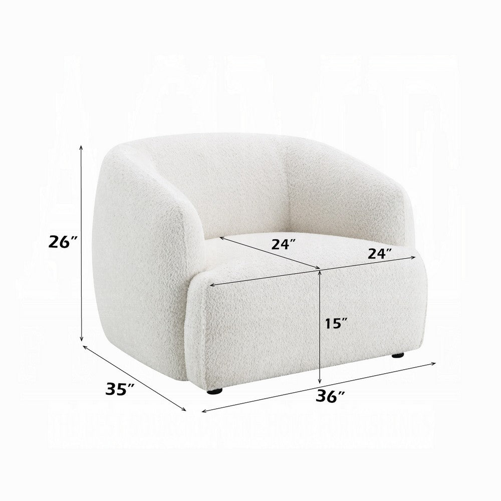Benjara Luci Accent Barrel Chair, Foam Fill Cushions, Shimmer White Chenille