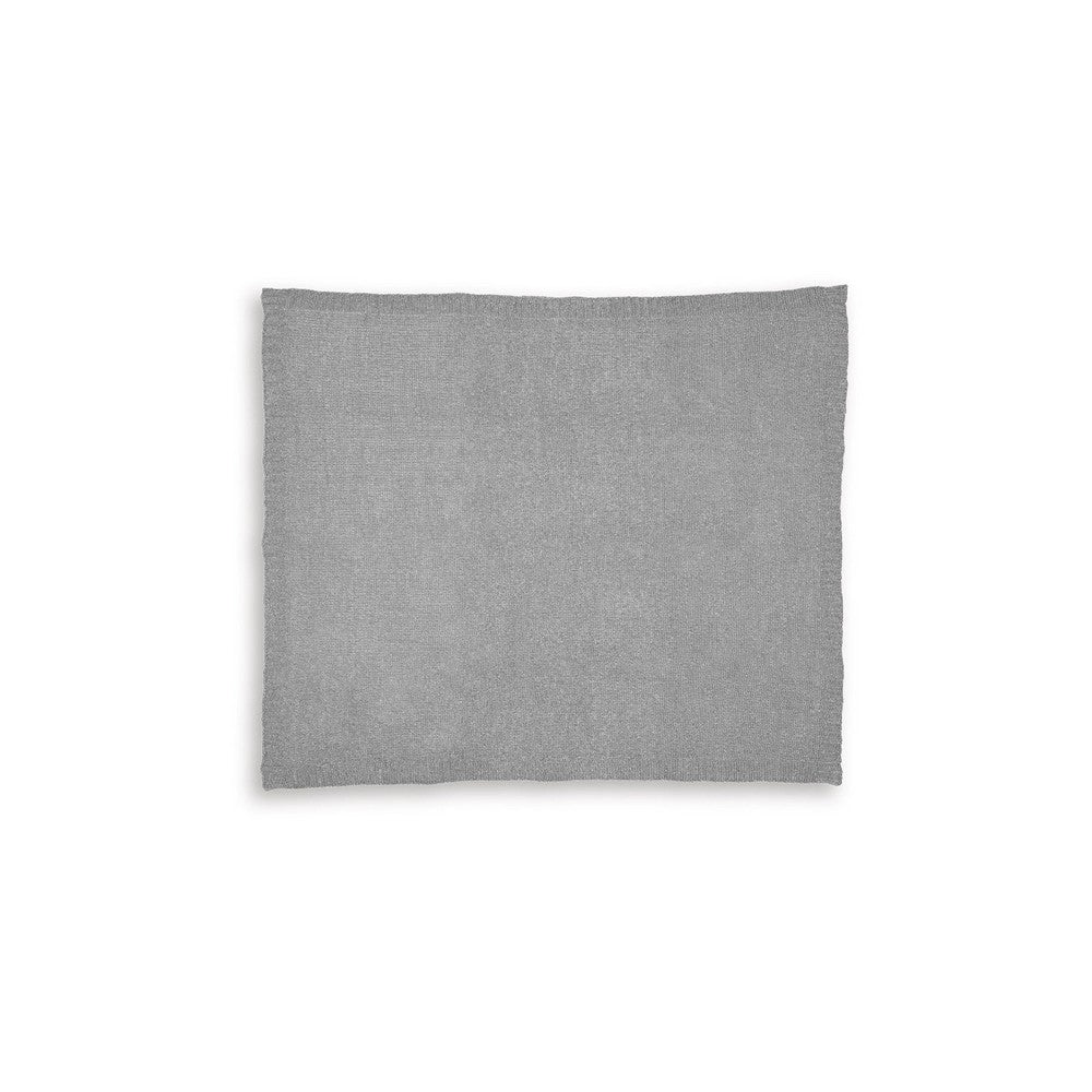 Benjara Tela Throw Blanket Set of 3, Machine Knitted, Textured Gray Polyester