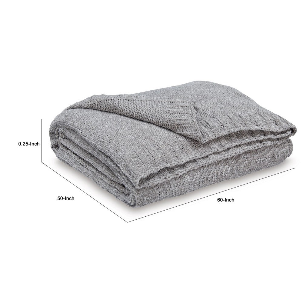 Benjara Tela Throw Blanket Set of 3, Machine Knitted, Textured Gray Polyester