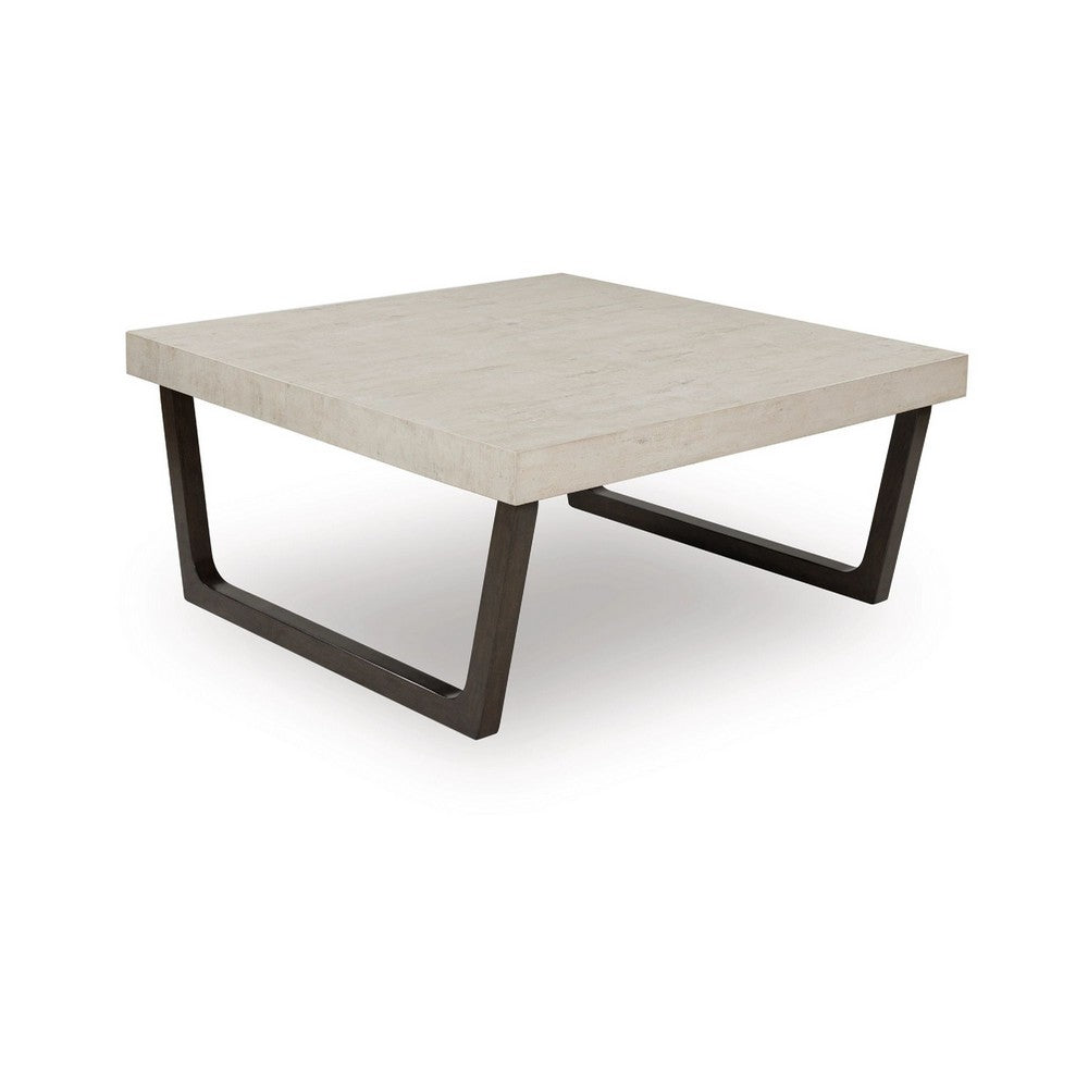 Benjara Wery 2pc Cocktail Table And Side End Table Set, Light Gray Top, Brown