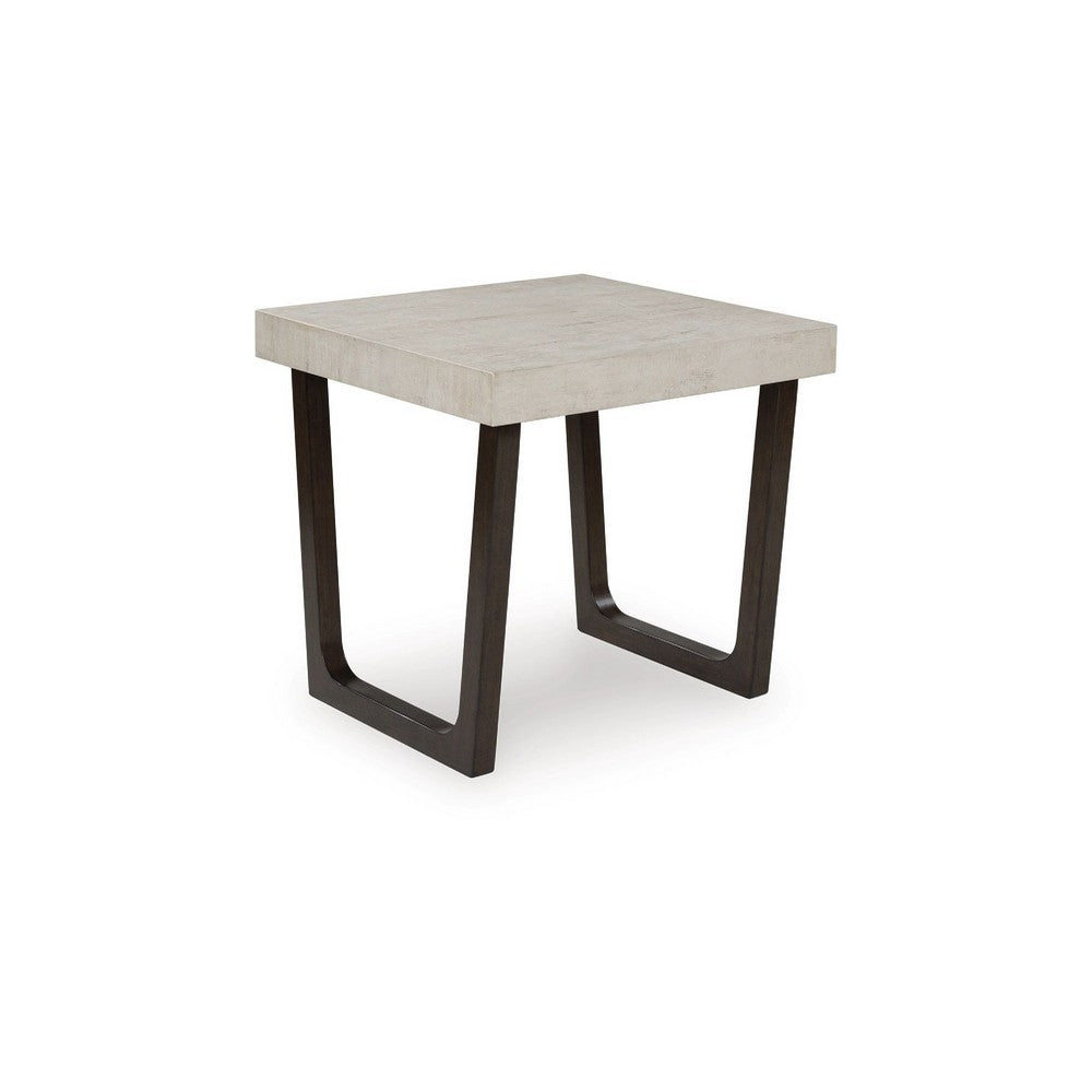 Benjara Wery 2pc Cocktail Table And Side End Table Set, Light Gray Top, Brown
