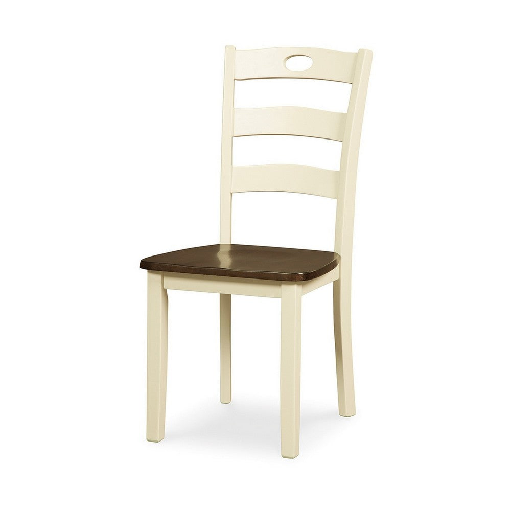 Benjara Anville Dining Side Chair Set of 2, Cream Ladder Back, Brown Seat