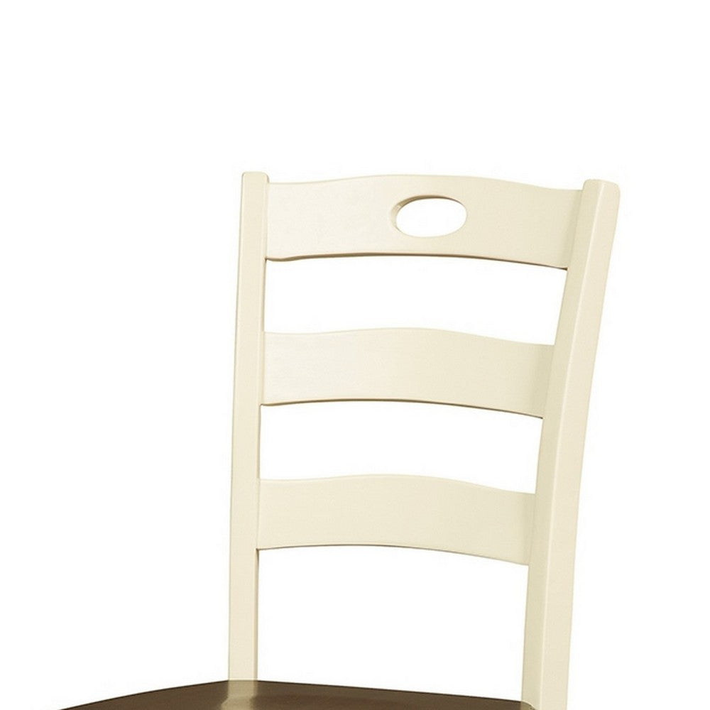 Benjara Anville Dining Side Chair Set of 2, Cream Ladder Back, Brown Seat
