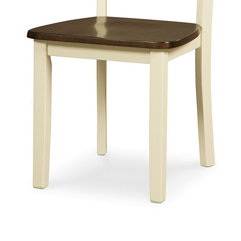Benjara Anville Dining Side Chair Set of 2, Cream Ladder Back, Brown Seat