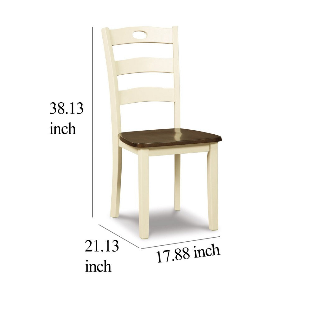 Benjara Anville Dining Side Chair Set of 2, Cream Ladder Back, Brown Seat