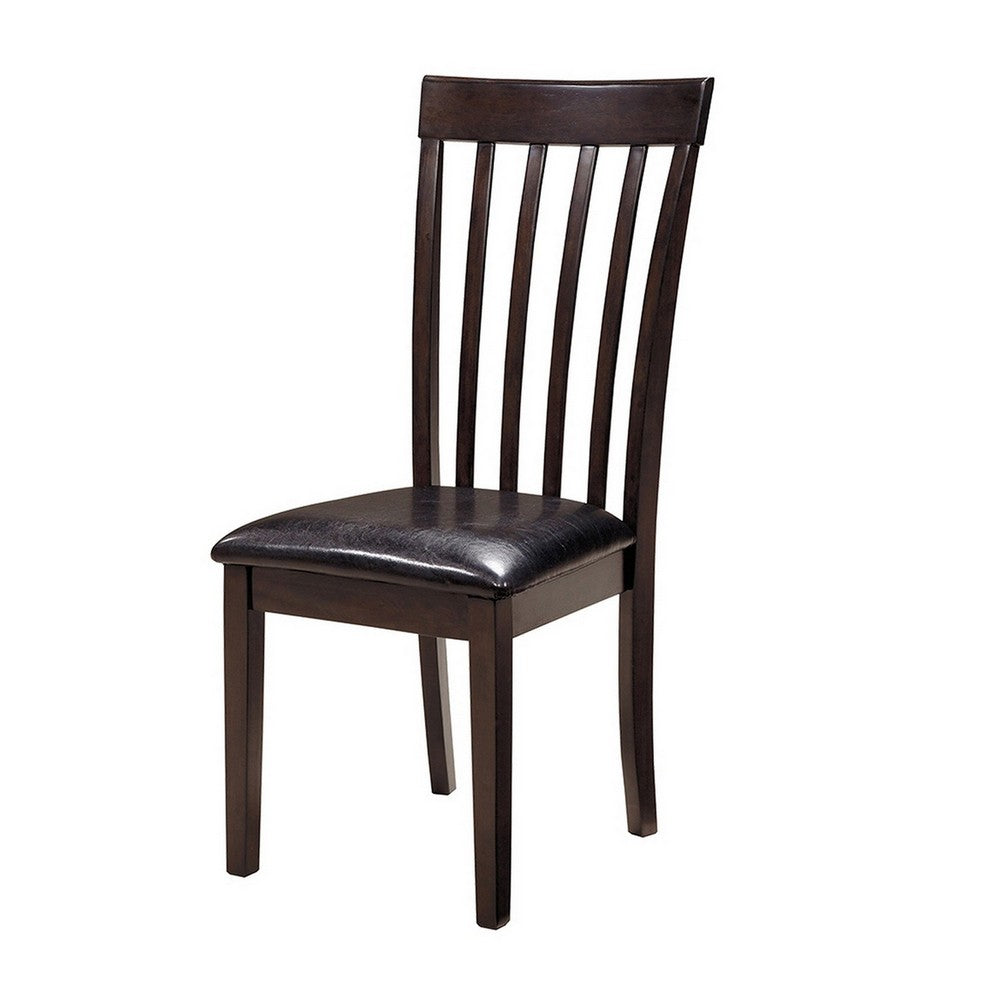 Benjara Hais Dining Chair Set of 2, Dark Brown Leather Match Seat, Rake Back