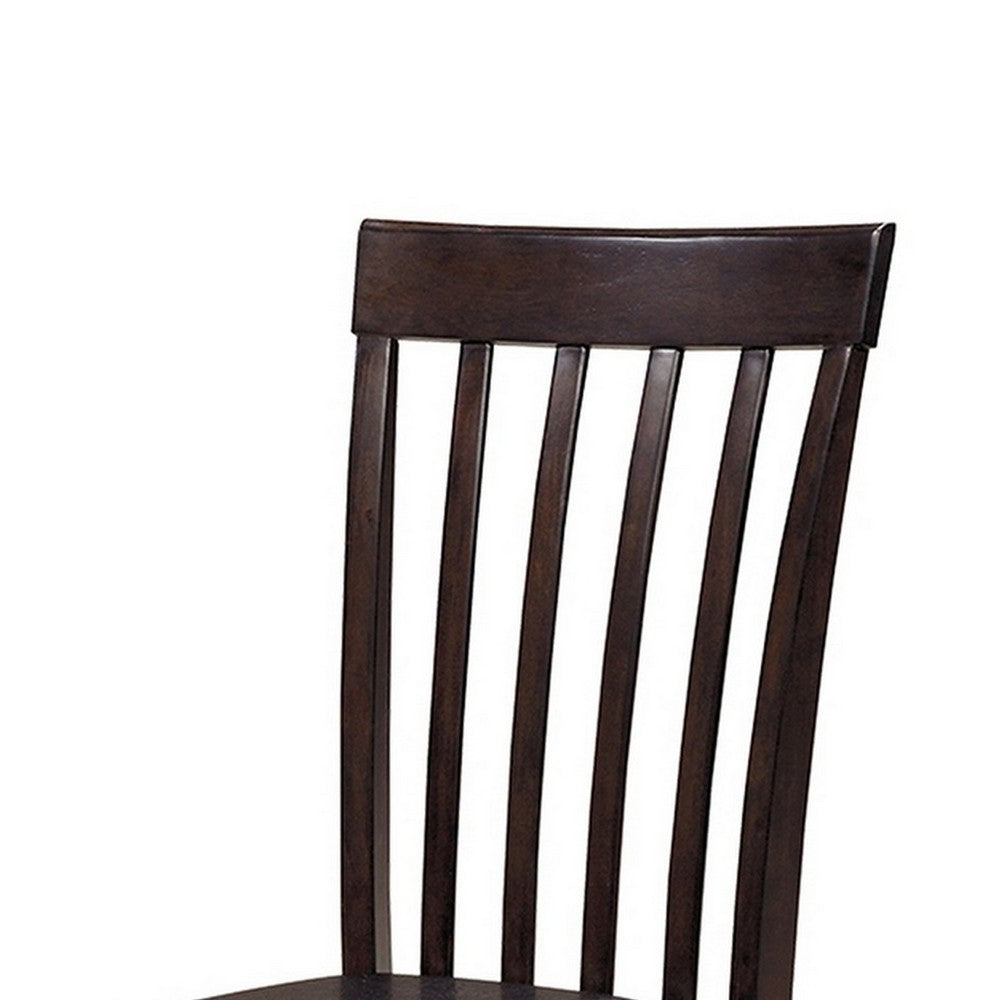 Benjara Hais Dining Chair Set of 2, Dark Brown Leather Match Seat, Rake Back