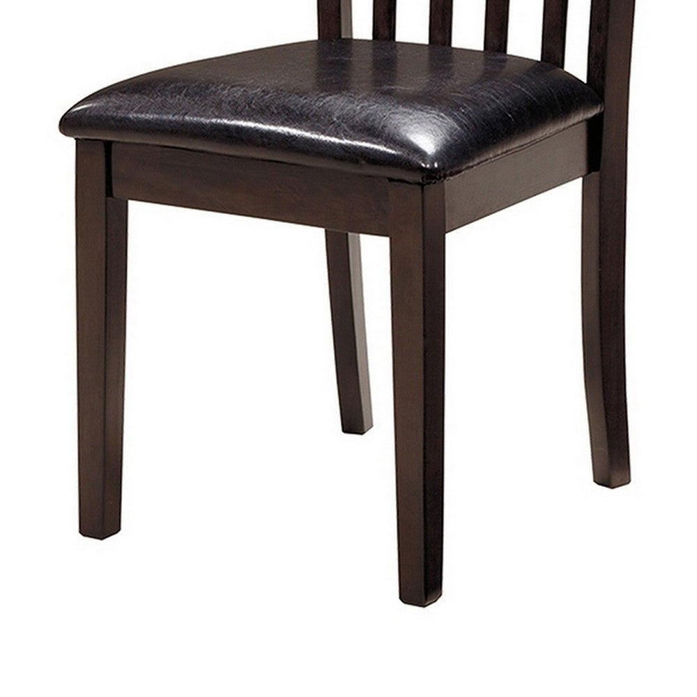 Benjara Hais Dining Chair Set of 2, Dark Brown Leather Match Seat, Rake Back