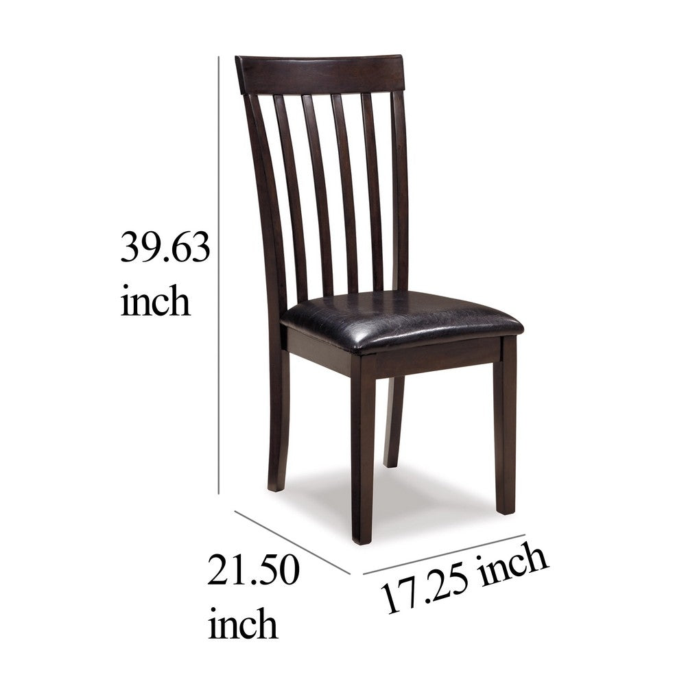 Benjara Hais Dining Chair Set of 2, Dark Brown Leather Match Seat, Rake Back