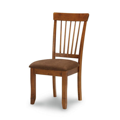 Benjara Bergi Dining Side Chair Set of 2, Spindle Back, Brown Cushioned Seat