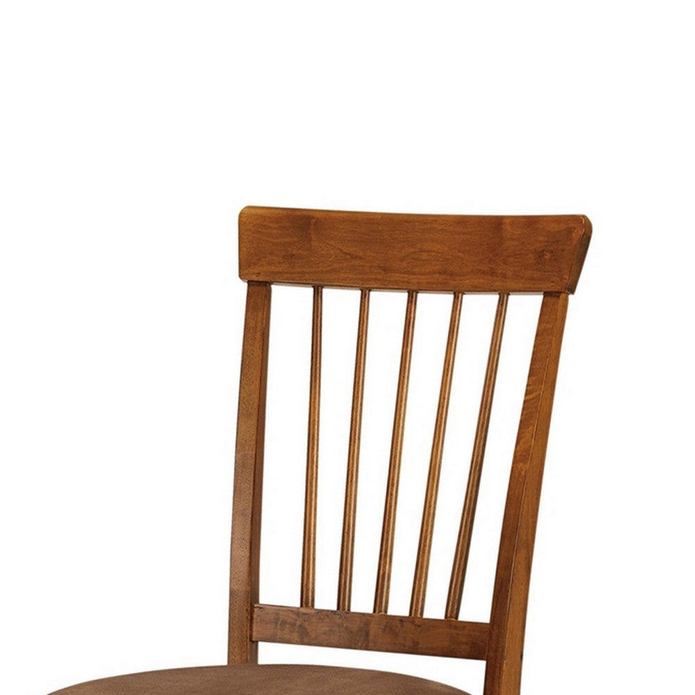 Benjara Bergi Dining Side Chair Set of 2, Spindle Back, Brown Cushioned Seat