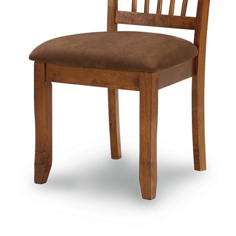 Benjara Bergi Dining Side Chair Set of 2, Spindle Back, Brown Cushioned Seat