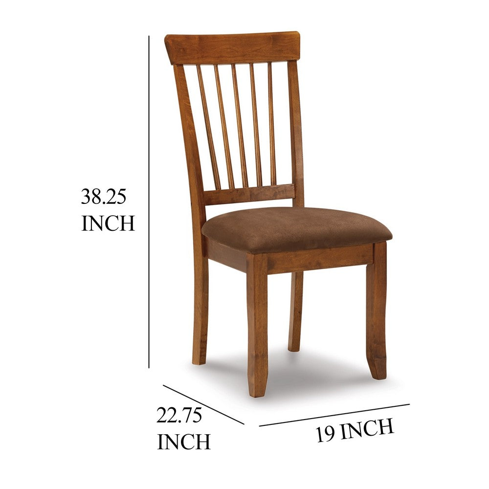 Benjara Bergi Dining Side Chair Set of 2, Spindle Back, Brown Cushioned Seat