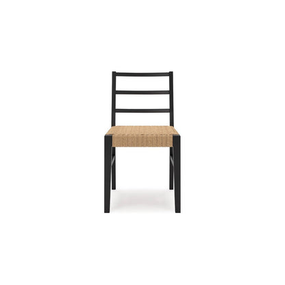 Benjara Wrenn Dining Side Chair Set of 2, Faux Rattan Woven Seat, Black Wood
