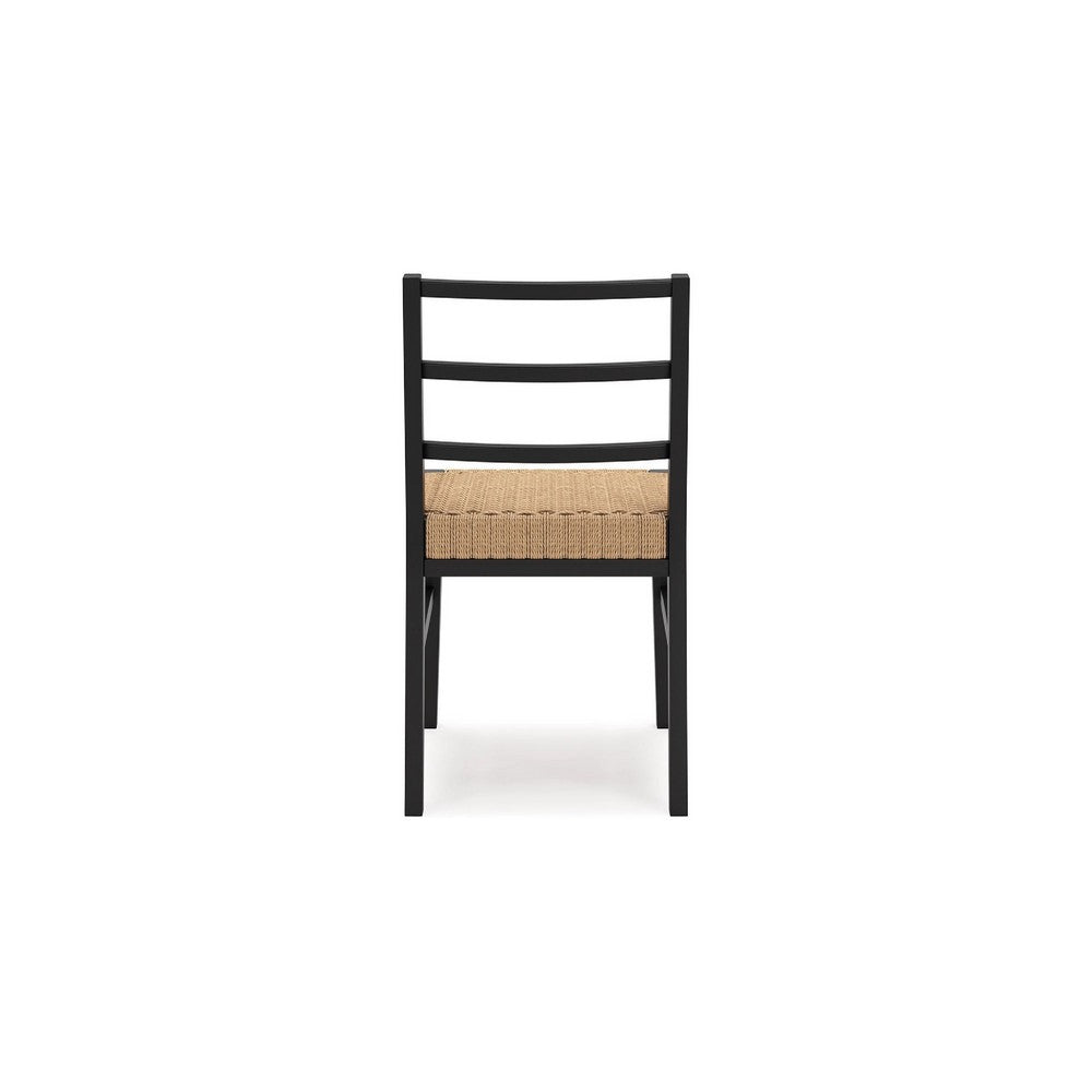 Benjara Wrenn Dining Side Chair Set of 2, Faux Rattan Woven Seat, Black Wood
