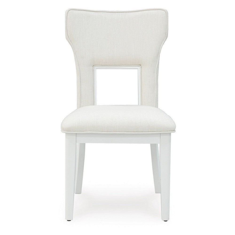Benjara Canaal Dining Side Chair Set of 2, White Padded Seat And Cutout Back