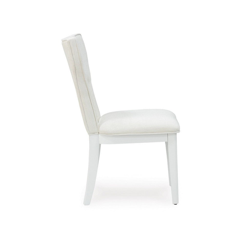 Benjara Canaal Dining Side Chair Set of 2, White Padded Seat And Cutout Back