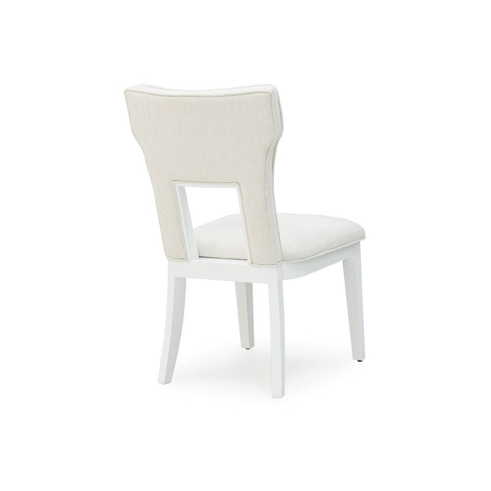 Benjara Canaal Dining Side Chair Set of 2, White Padded Seat And Cutout Back