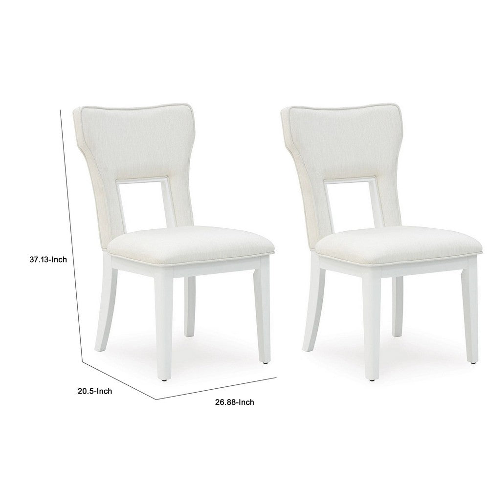 Benjara Canaal Dining Side Chair Set of 2, White Padded Seat And Cutout Back