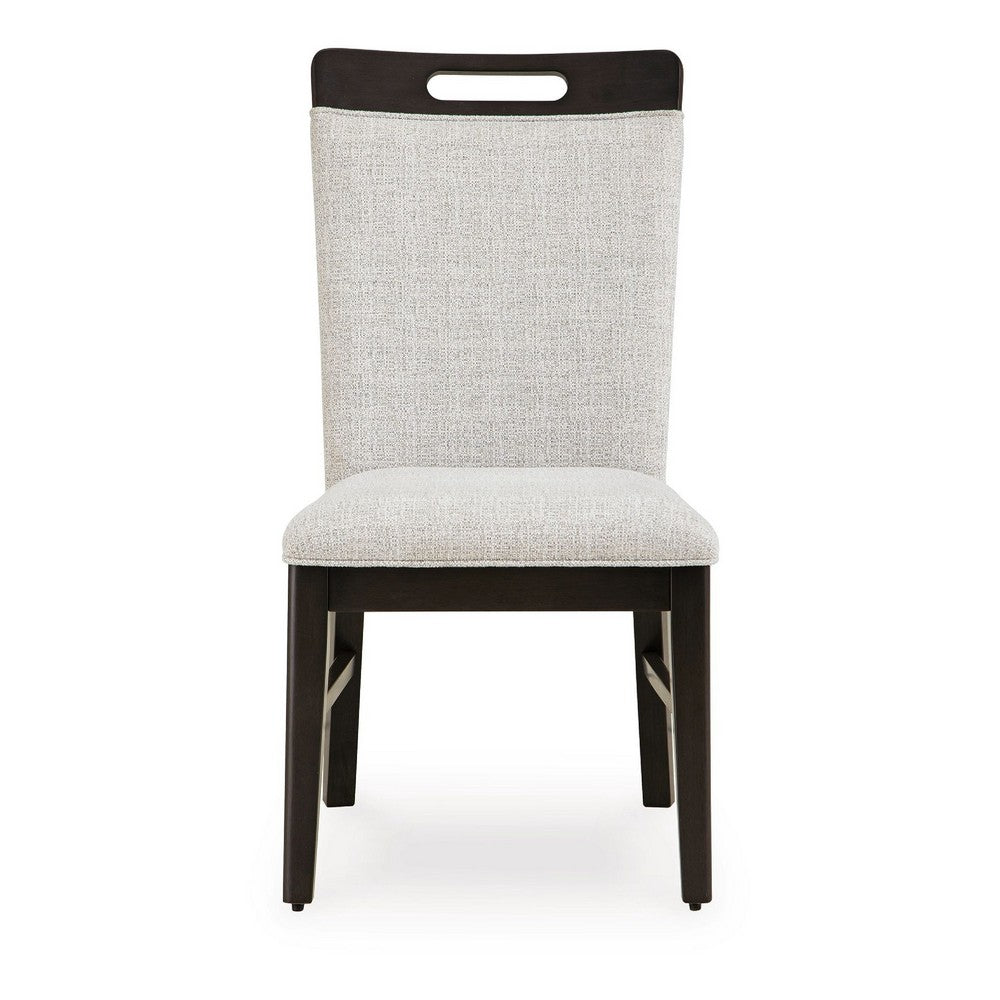 Benjara Nea Dining Side Chair Set of 2, Dark Gray Wood Frame with White Cushions