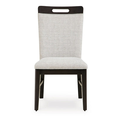 Benjara Nea Dining Side Chair Set of 2, Dark Gray Wood Frame with White Cushions