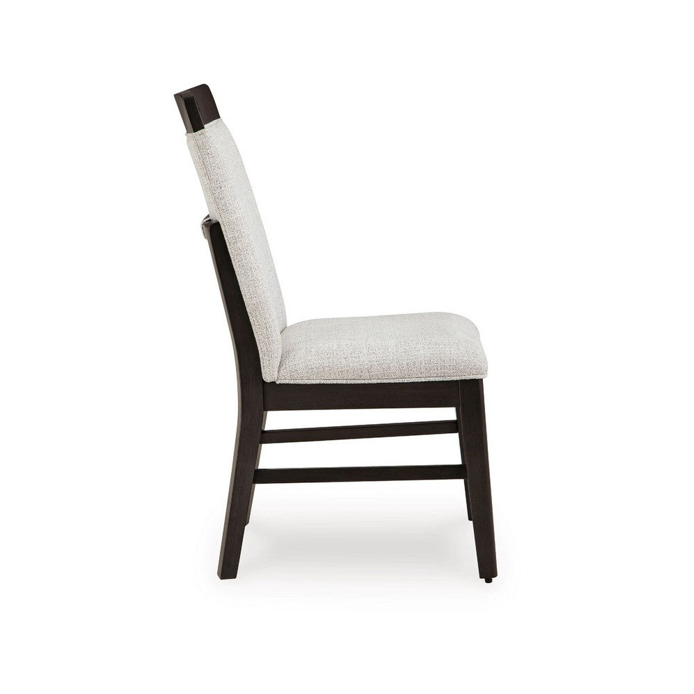 Benjara Nea Dining Side Chair Set of 2, Dark Gray Wood Frame with White Cushions