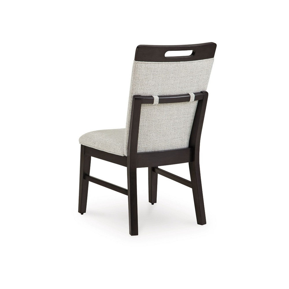 Benjara Nea Dining Side Chair Set of 2, Dark Gray Wood Frame with White Cushions