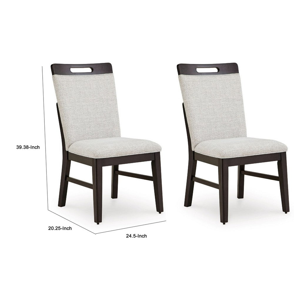 Benjara Nea Dining Side Chair Set of 2, Dark Gray Wood Frame with White Cushions