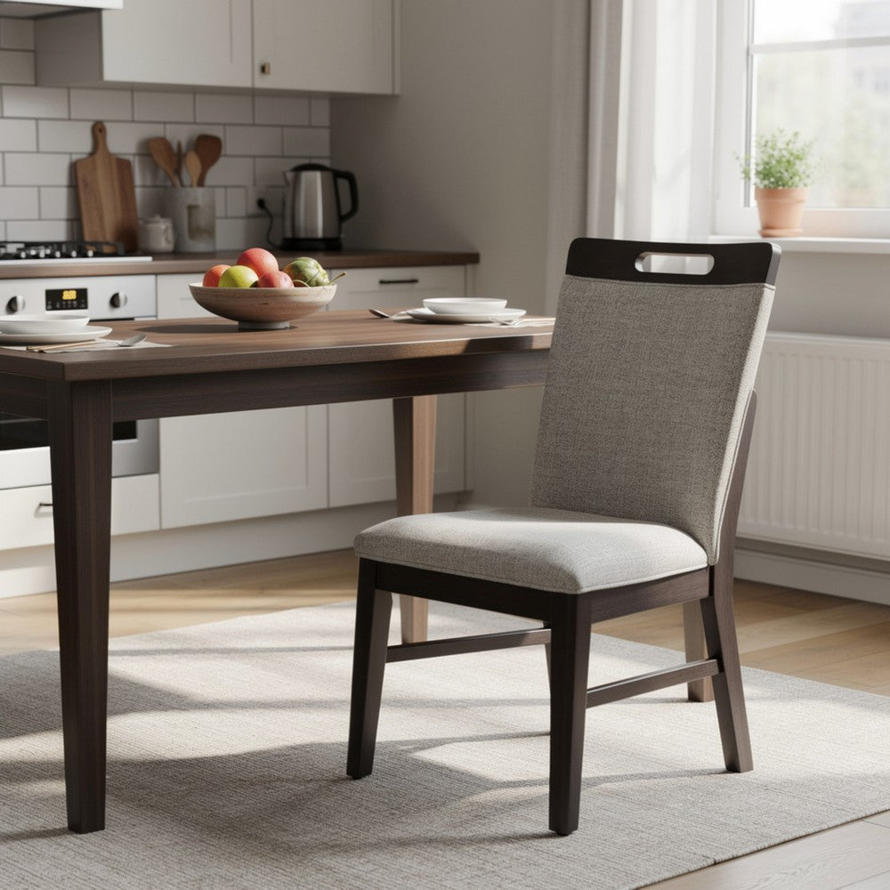 Benjara Nea Dining Side Chair Set of 2, Dark Gray Wood Frame with White Cushions