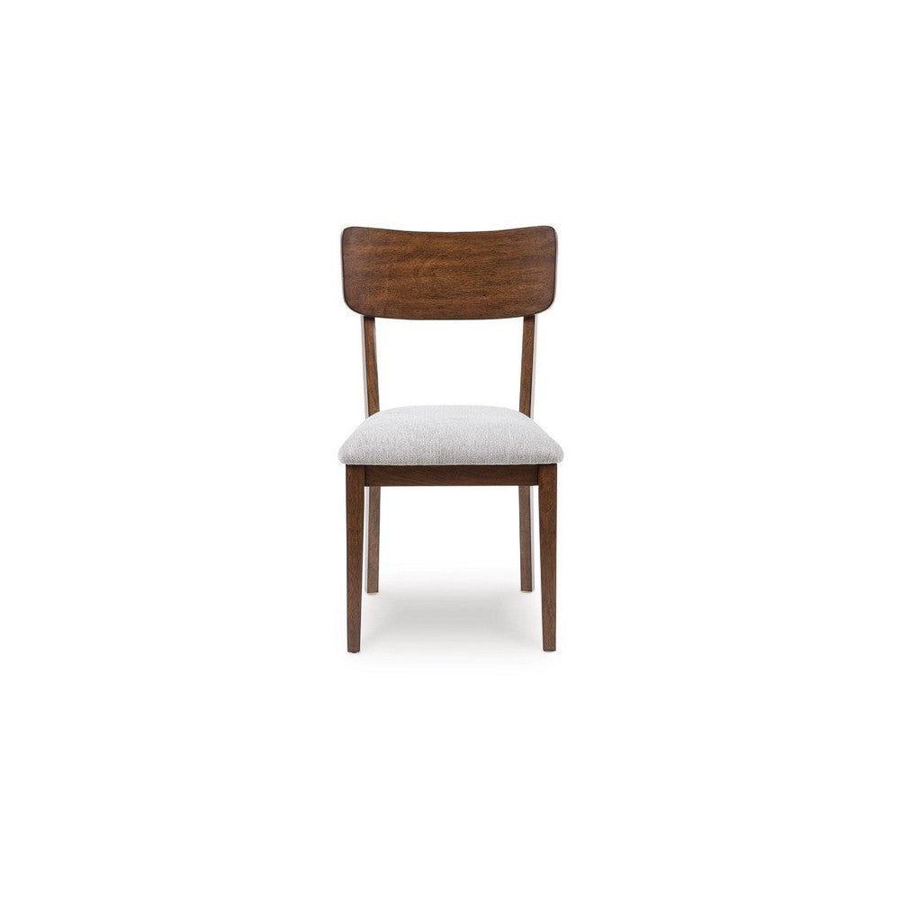 Benjara Dela Dining Side Chair Set of 2, Light Gray Cushion, Brown Panel Back