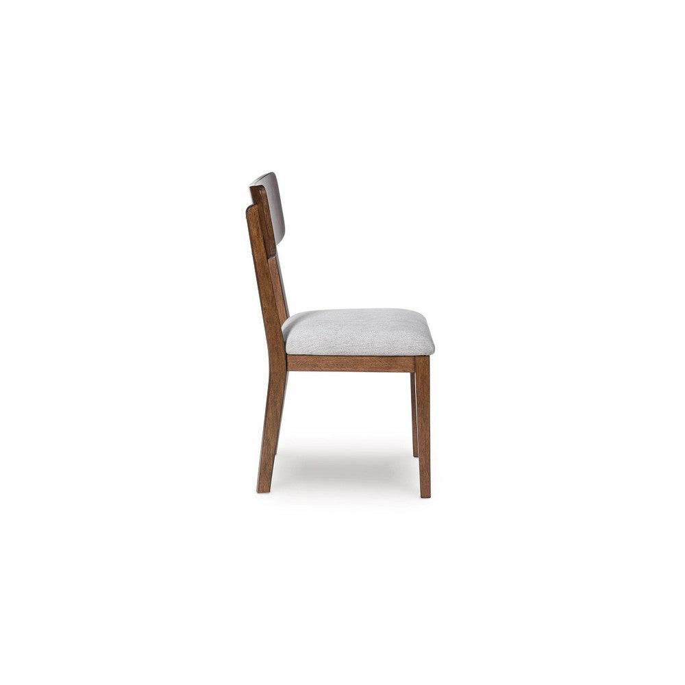 Benjara Dela Dining Side Chair Set of 2, Light Gray Cushion, Brown Panel Back