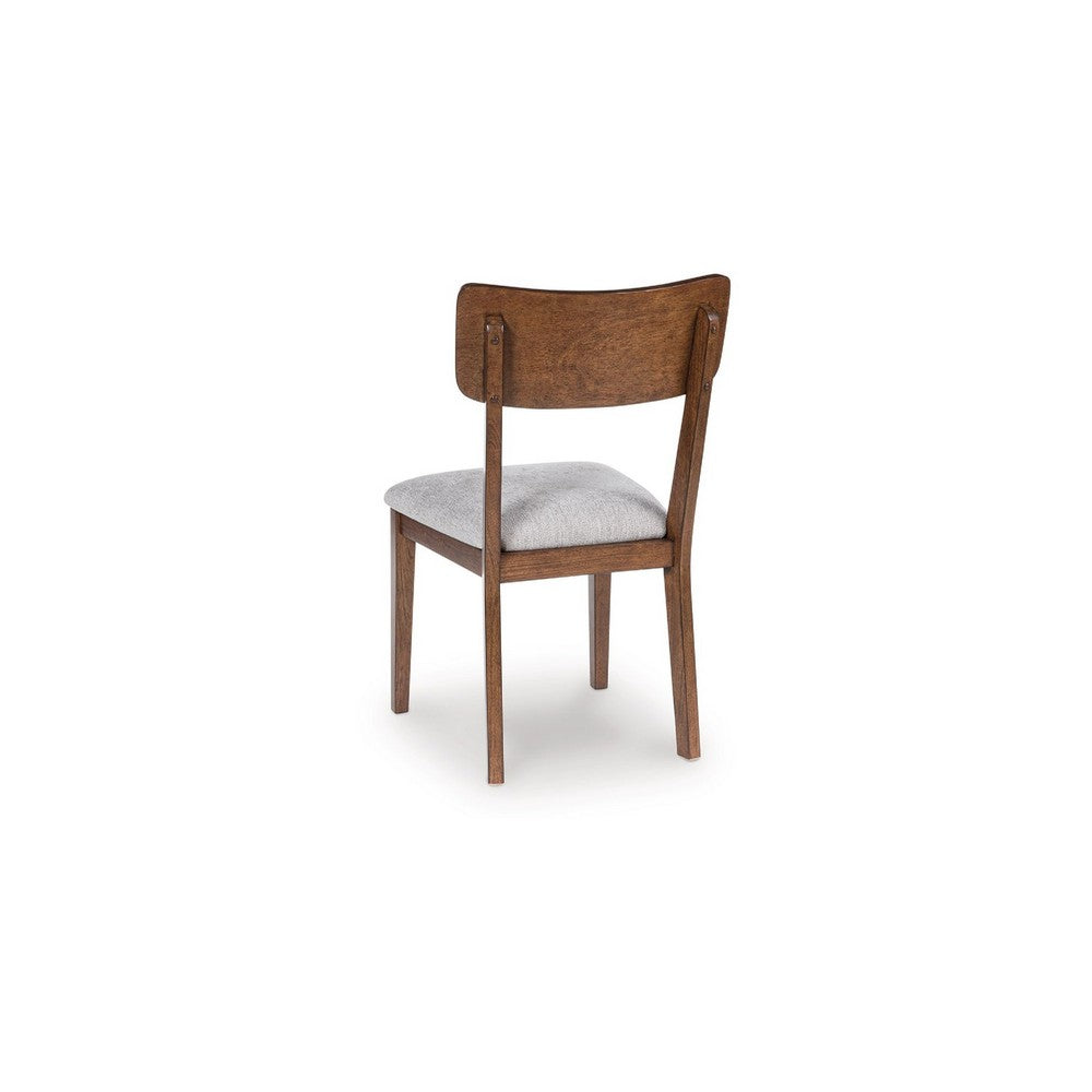 Benjara Dela Dining Side Chair Set of 2, Light Gray Cushion, Brown Panel Back