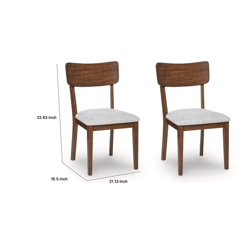 Benjara Dela Dining Side Chair Set of 2, Light Gray Cushion, Brown Panel Back