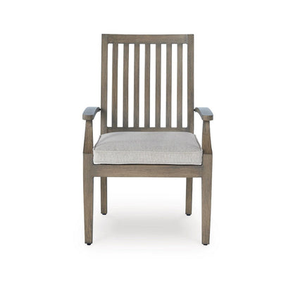 Benjara Inaya Outdoor Armchair Set of 2, Gray Cushion, Brown Spindle Back Frame