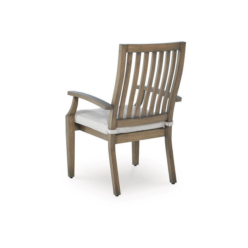 Benjara Inaya Outdoor Armchair Set of 2, Gray Cushion, Brown Spindle Back Frame