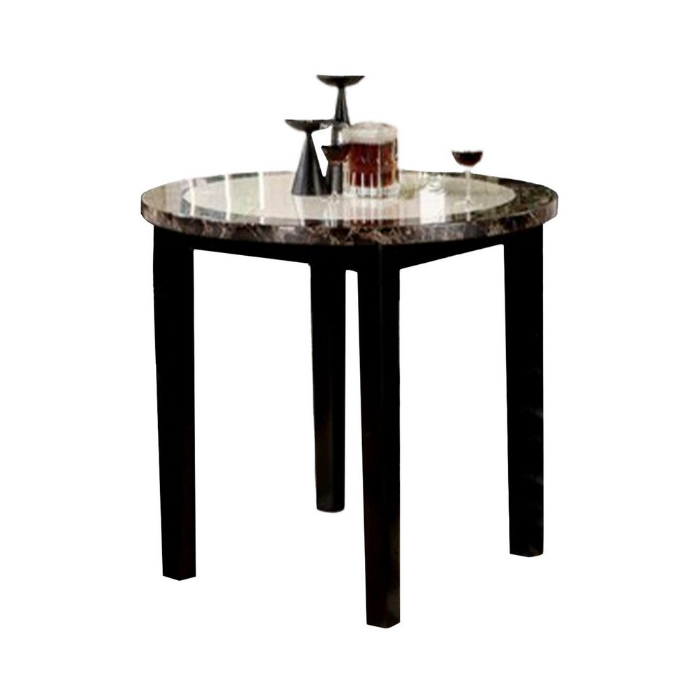 Benjara Arian 5pc Counter Dining Table Set with 4 Chairs, Faux Marble, Black
