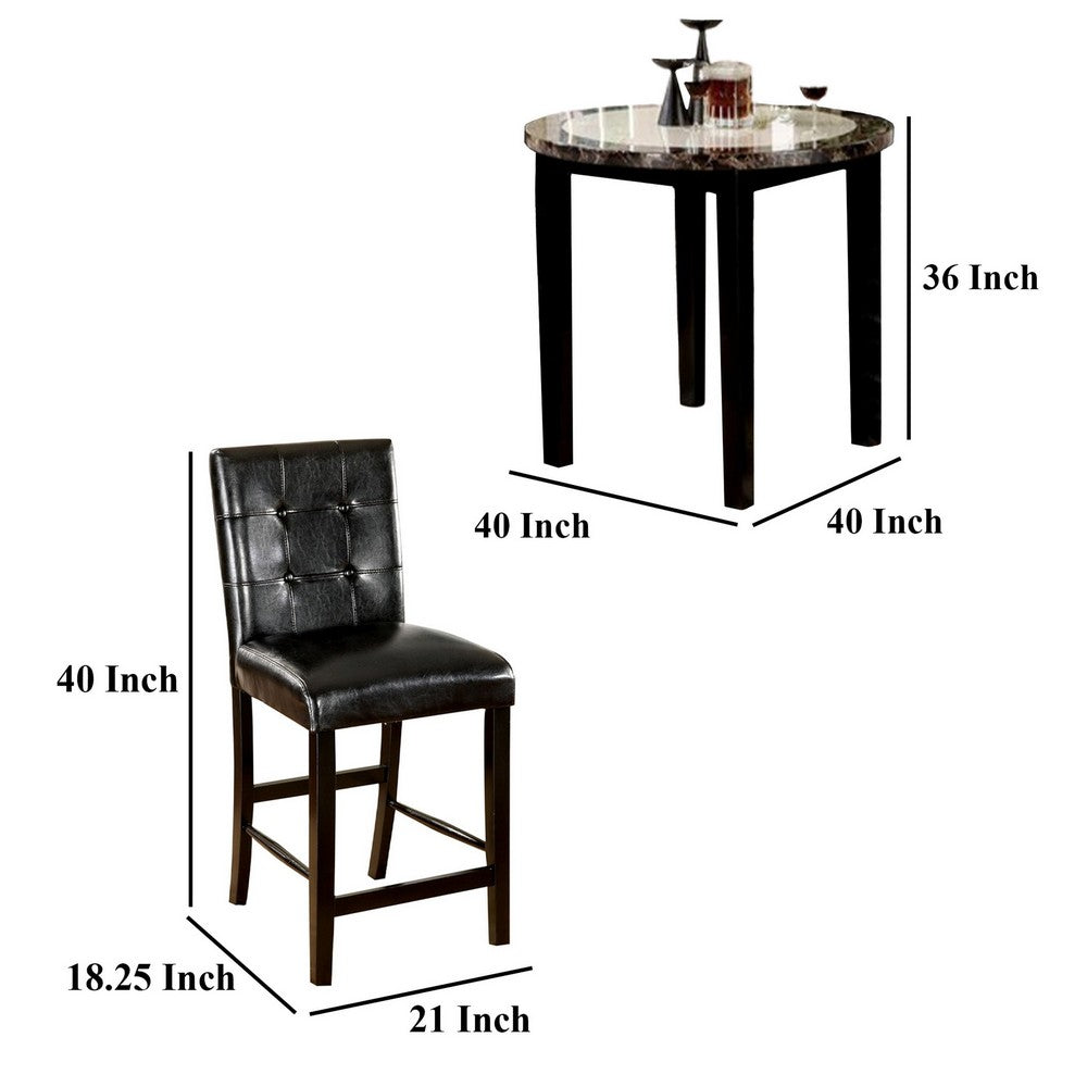 Benjara Arian 5pc Counter Dining Table Set with 4 Chairs, Faux Marble, Black