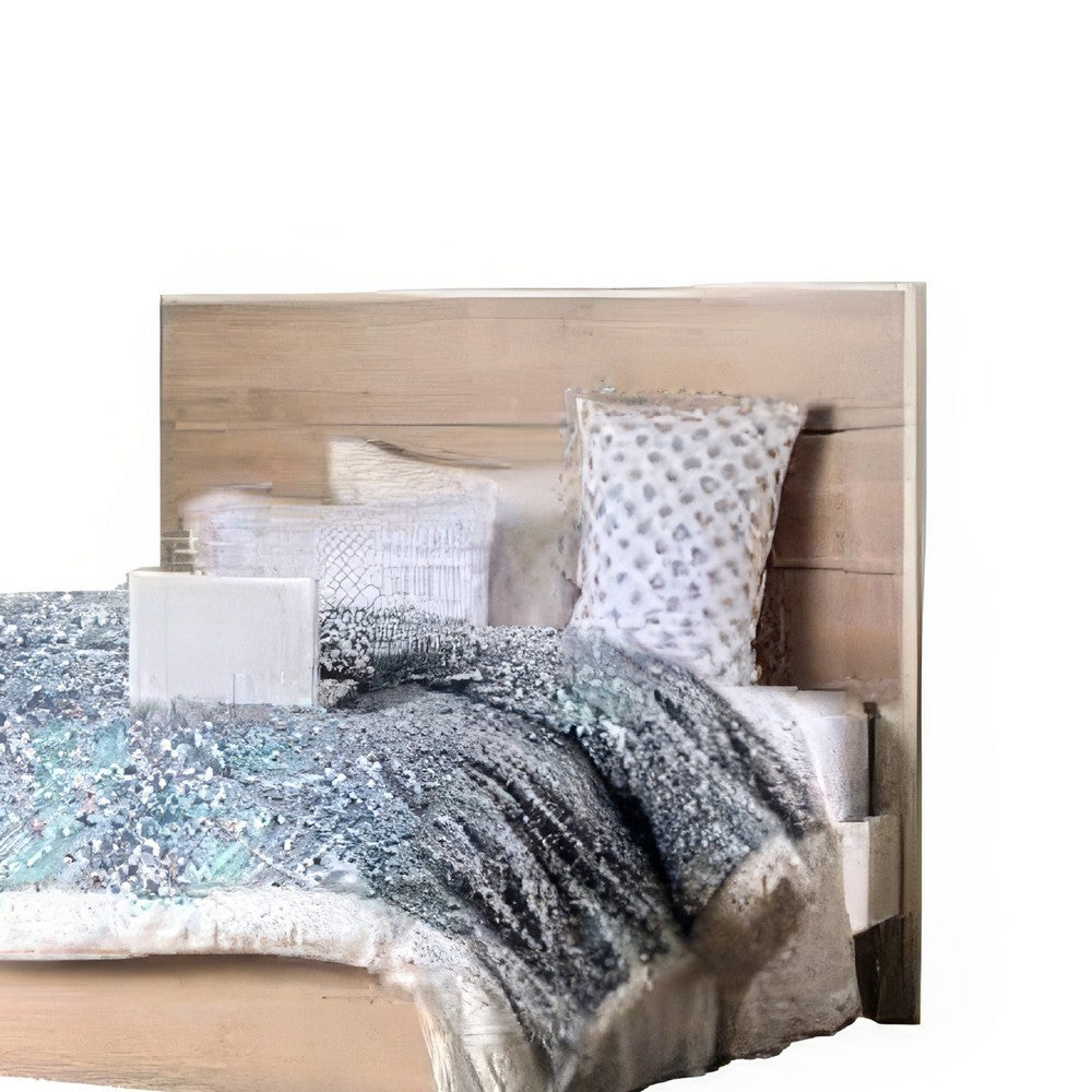 Benjara Flem Queen Size Bed, Horizontal Panel Headboard, Sun White Solid Wood